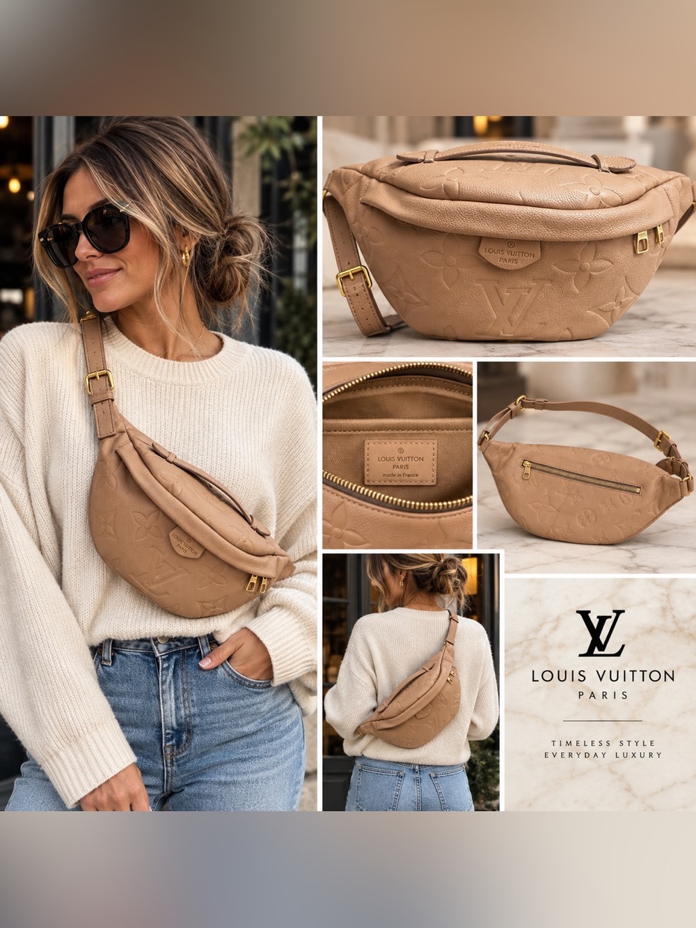 Louis Vuitton Tan Monogram Embossed Crossbody Belt Bag